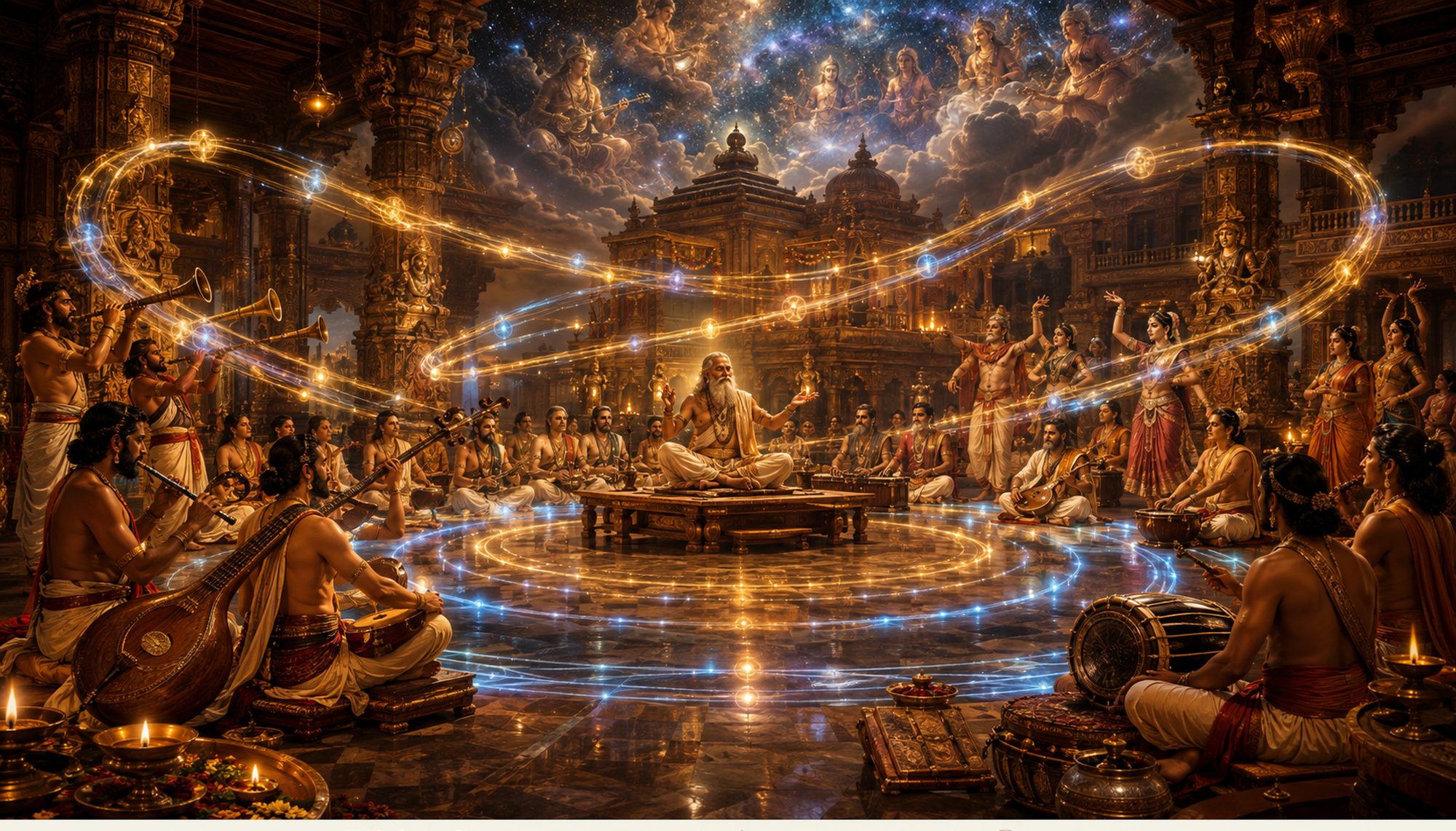 A Vedic ceremony inside a temple hall, illustrating the knowledge traditions Aatmik Intelligence digitises