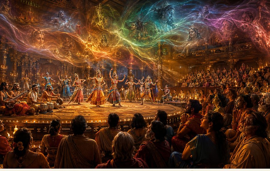 A courtly gathering illustrating the immersive world Vedic Vihar recreates